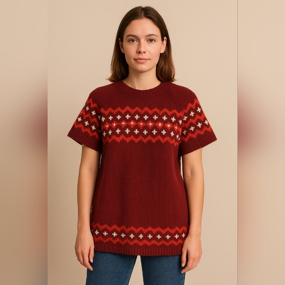 Vintage Xhilaration Fair Isle Tunic Sweater Size XXL Maroon White Grunge Academy - Picture 1 of 7
